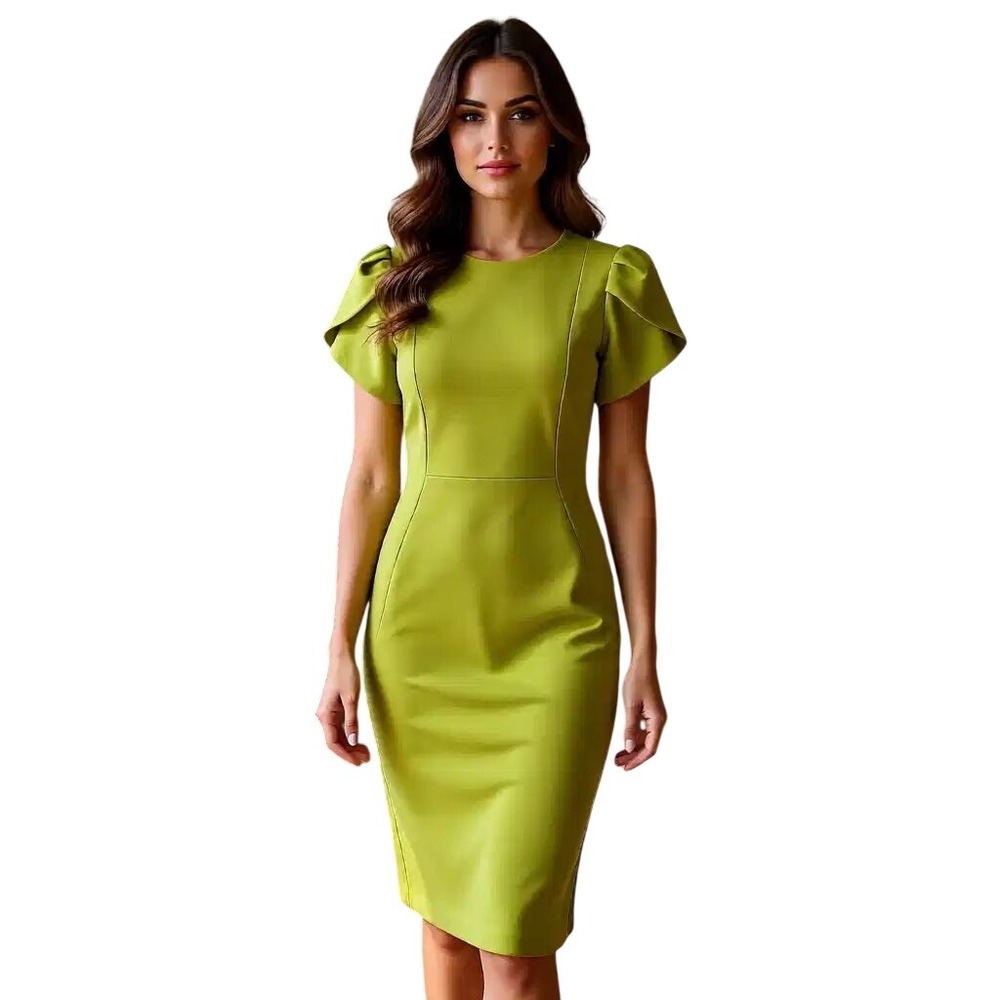 Calvin Klein Womens Lime Green Petal Sleeve Sheath Dress Size 6 NWT